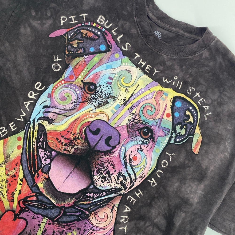 The Mountain Pit Bull T Shirt Mens 2XL Gray Dean Russo Pop Art Tie Dye 2013 Dog